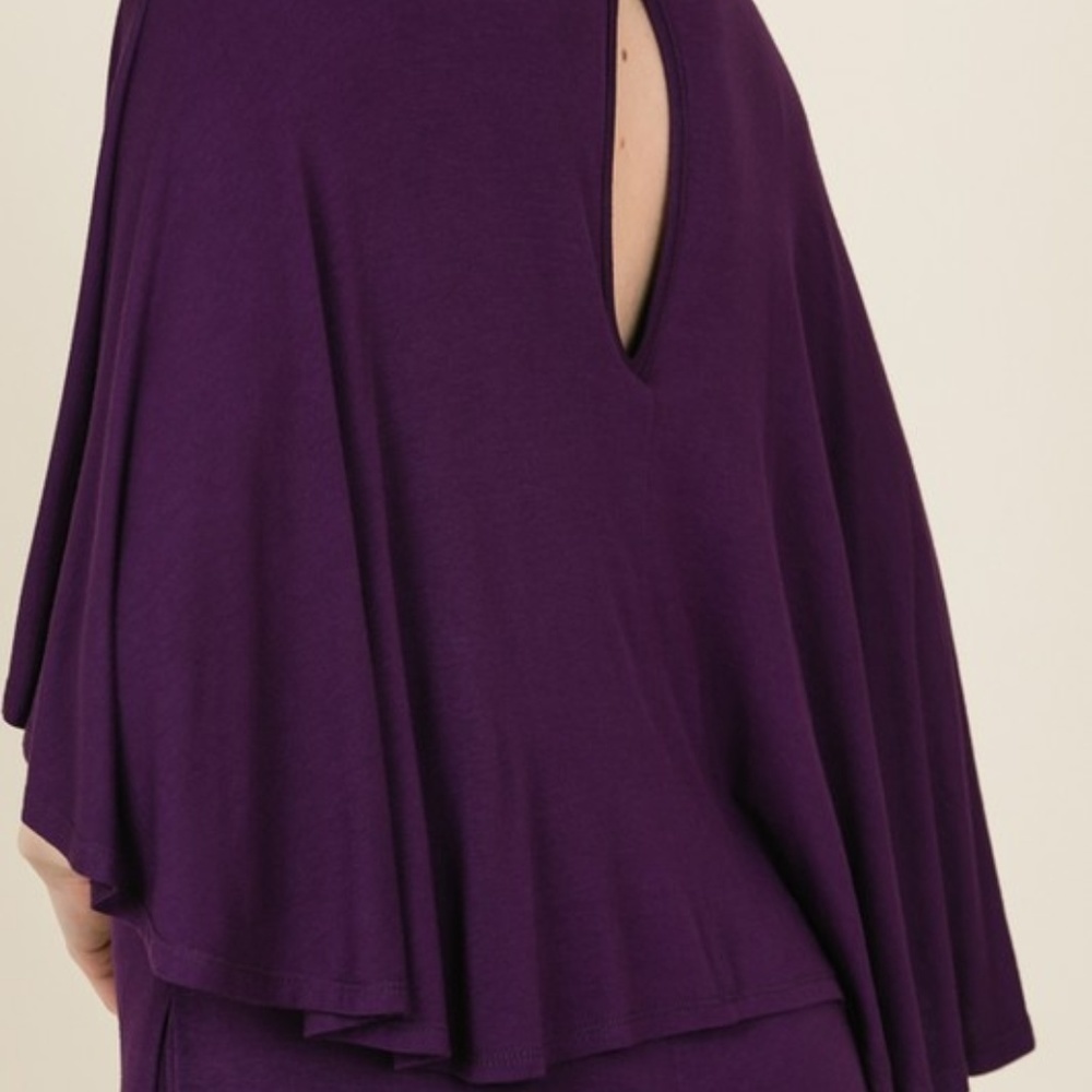 Round Neck Cape Layer Draped Jumpsuit - Picture 3 of 6